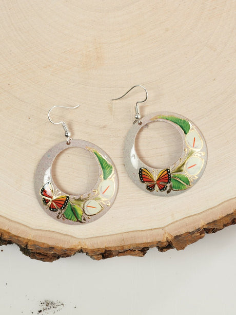 Women's Copper Artisanal Hand Painted Copper Monarch Earring Beige 603452 - BELLEZA'S - Women's Copper Artisanal Hand Painted Copper Monarch Earring Beige 603452 - Women's Earrings - 60345201