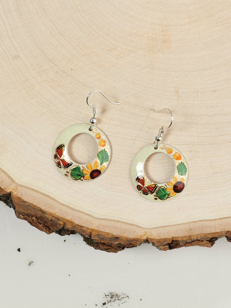 Women's Copper Artisanal Hand Painted Monarch Earring Beige 603451 - BELLEZA'S - Women's Copper Artisanal Hand Painted Monarch Earring Beige 603451 - Women's Earrings - 60345101