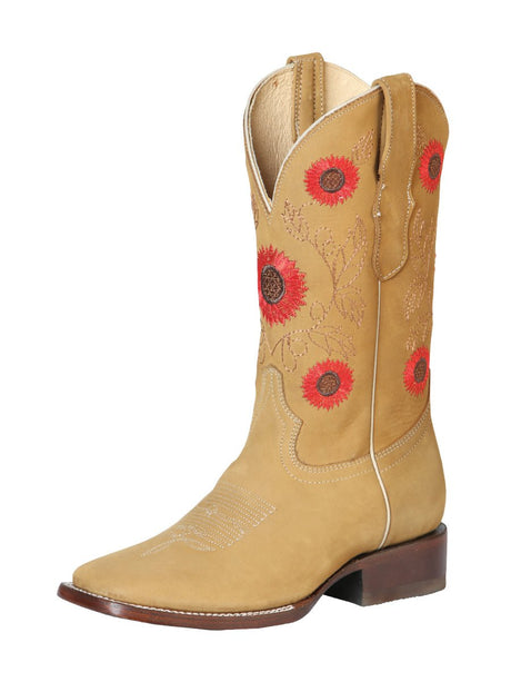 Women’s Cowgirl Boots Leather Floral Embroidered Western 'El General' Honey 51125 - BELLEZA'S - Women’s Cowgirl Boots Leather Floral Embroidered Western 'El General' Honey 51125 - Women's Boots - 05112501