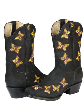 Women’s Cowgirl Boots Nubuck Leather Butterflies Embroidered Western 'El General' 51220 - BELLEZA'S - Women’s Cowgirl Boots Nubuck Leather Butterflies Embroidered Western 'El General' 51220 - Women's Boots - 05122001