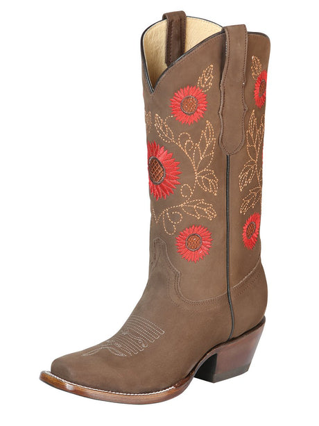 Women’s Cowgirl Boots Nubuck Leather Floral Embroidered Western 'El General' 51162 - BELLEZA'S - Women’s Cowgirl Boots Nubuck Leather Floral Embroidered Western 'El General' 51162 - Women's Boots - 05116201