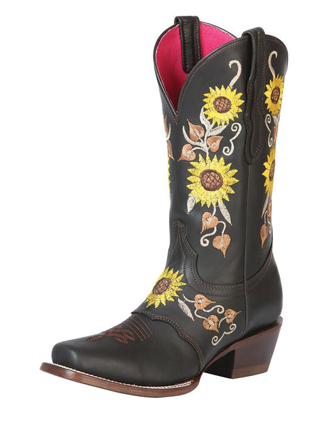 Women’s Cowgirl Boots Sunflowers Embroidered Shaft Saddle Western 'El General' 51144 - BELLEZA'S - Women’s Cowgirl Boots Sunflowers Embroidered Shaft Saddle Western 'El General' 51144 - Women's Boots - 05114401