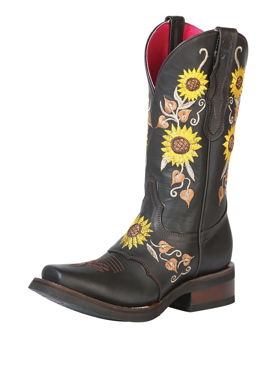 Women’s Cowgirl Boots Sunflowers Embroidered Shaft Saddle Western 'El General' 51149 - BELLEZA'S - Women’s Cowgirl Boots Sunflowers Embroidered Shaft Saddle Western 'El General' 51149 - Women's Boots - 05114901