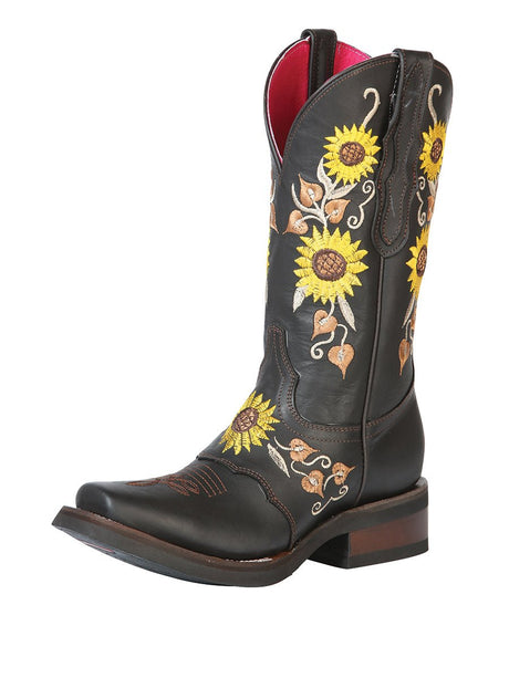 Women’s Cowgirl Boots Sunflowers Embroidered Shaft Saddle Western 'El General' 51149 - BELLEZA'S - Women’s Cowgirl Boots Sunflowers Embroidered Shaft Saddle Western 'El General' 51149 - Women's Boots - 05114901