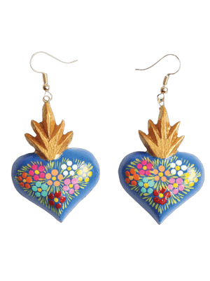 Women's Earrings Artisanal Hand Painted Earrings Blue Wood 603975 - BELLEZA'S - Women's Earrings Artisanal Hand Painted Earrings Blue Wood 603975 - Women's Earrings - 60397501