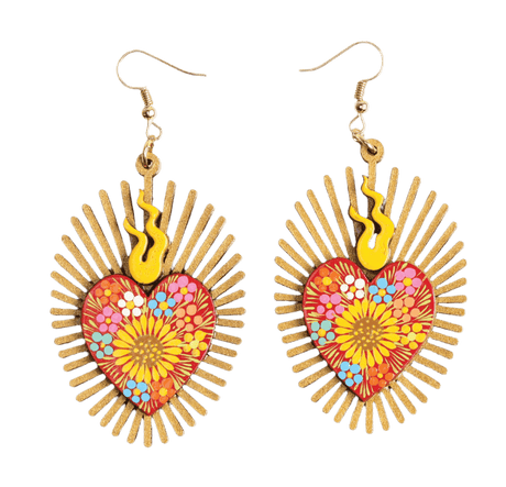 Women's Earrings Artisanal Hand Painted Heart Red 603977 - BELLEZA'S - Women's Earrings Artisanal Hand Painted Heart Red 603977 - Women's Earrings - 60397701