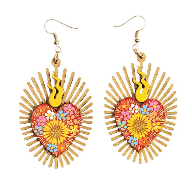 Women's Earrings Artisanal Hand Painted Heart Red 603977 - BELLEZA'S - Women's Earrings Artisanal Hand Painted Heart Red 603977 - Women's Earrings - 60397701