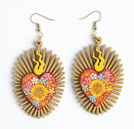 Women's Earrings Artisanal Hand Painted Heart Red 603977 - BELLEZA'S - Women's Earrings Artisanal Hand Painted Heart Red 603977 - Women's Earrings - 60397701