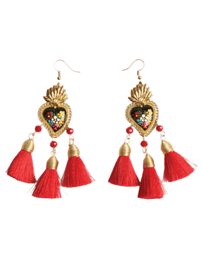 Women's Earrings Artisanal Hand Painted Wood Silk Thread Red 603973 - BELLEZA'S - Women's Earrings Artisanal Hand Painted Wood Silk Thread Red 603973 - Women's Earrings - 60397301