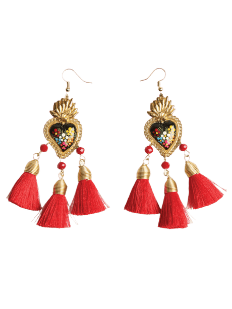 Women's Earrings Artisanal Hand Painted Wood Silk Thread Red 603973 - BELLEZA'S - Women's Earrings Artisanal Hand Painted Wood Silk Thread Red 603973 - Women's Earrings - 60397301
