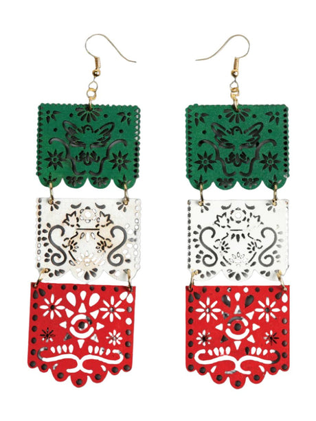 Women's Earrings Artisanal Handmade Wood Flag México Tricolor 603945 - BELLEZA'S - Women's Earrings Artisanal Handmade Wood Flag México Tricolor 603945 - Women's Earrings - 60394501