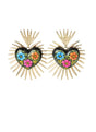 Women's Earrings Gold Artisanal Hand Painted Sacred Heart Wood/Veneer 603972 - BELLEZA'S - Women's Earrings Gold Artisanal Hand Painted Sacred Heart Wood/Veneer 603972 - Women's Earrings - 60397201
