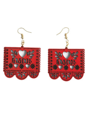 Women's Earrings Mexican Artisanal Handmade AMOR on Wood Red 603949 - BELLEZA'S - Women's Earrings Mexican Artisanal Handmade AMOR on Wood Red 603949 - Women's Earrings - 60394901