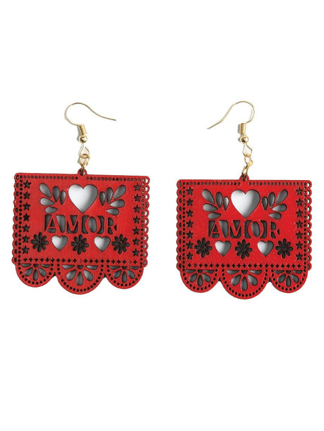 Women's Earrings Mexican Artisanal Handmade AMOR on Wood Red 603949 - BELLEZA'S - Women's Earrings Mexican Artisanal Handmade AMOR on Wood Red 603949 - Women's Earrings - 60394901