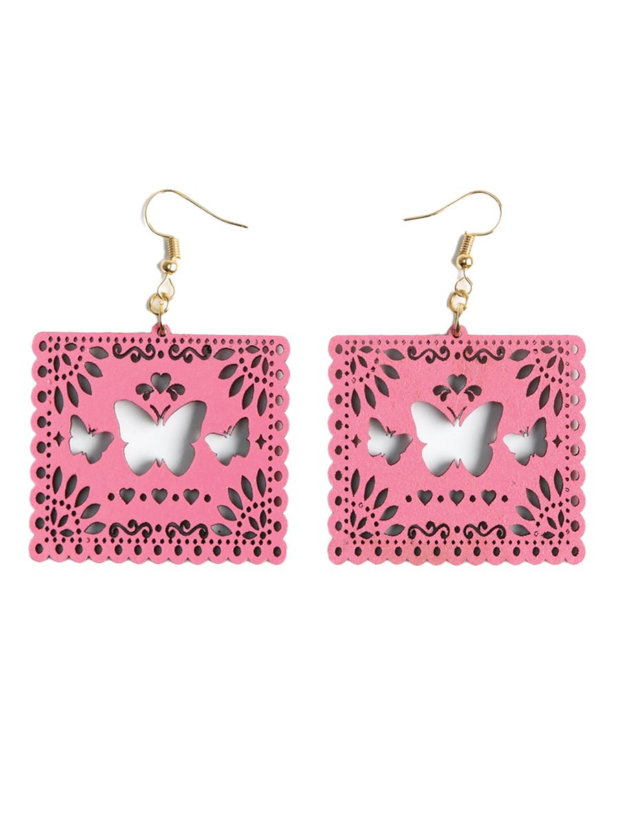 Women's Earrings Mexican Artisanal Handmade Butterflies Wood Pink 603946 - BELLEZA'S - Women's Earrings Mexican Artisanal Handmade Butterflies Wood Pink 603946 - Women's Earrings - 60394601