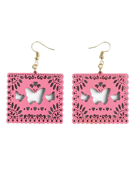 Women's Earrings Mexican Artisanal Handmade Butterflies Wood Pink 603946 - BELLEZA'S - Women's Earrings Mexican Artisanal Handmade Butterflies Wood Pink 603946 - Women's Earrings - 60394601