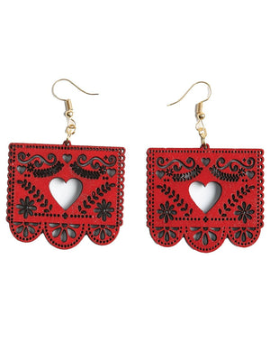Women's Earrings Mexican Artisanal Handmade Heart on Wood Red 603950 - BELLEZA'S - Women's Earrings Mexican Artisanal Handmade Heart on Wood Red 603950 - Women's Earrings - 60395001