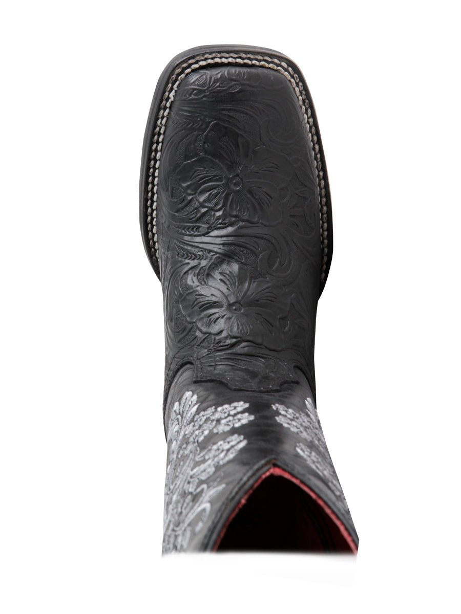 Women’s Genuine Leather Floral Engraving Western Cowgirl Boots 'El General' 44636 - BELLEZA'S - Women’s Genuine Leather Floral Engraving Western Cowgirl Boots 'El General' 44636 - Women's Boots - 04463601