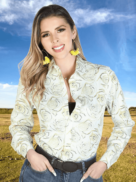 Women's Lemon Floral Print Long Sleeve Western Shirt 'El Señor de los Cielos' 43896 - BELLEZA'S - Women's Lemon Floral Print Long Sleeve Western Shirt 'El Señor de los Cielos' 43896 - Women's Shirt - 04389601