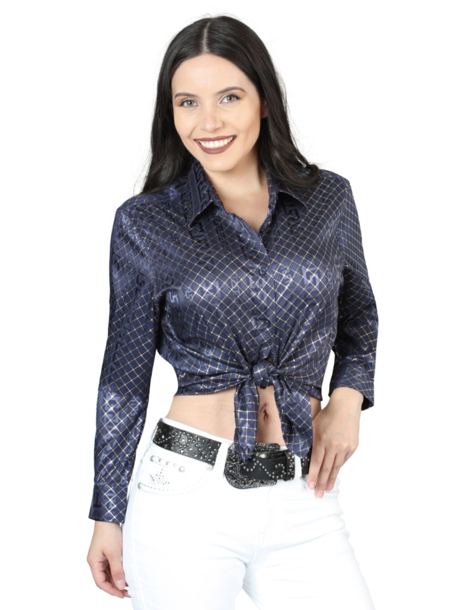 Women’s Navy Blue Print Long Sleeve Casual Shirt 'El Señor de los Cielos' 44560 - BELLEZA'S - Women’s Navy Blue Print Long Sleeve Casual Shirt 'El Señor de los Cielos' 44560 - Women's Shirt - 04456001
