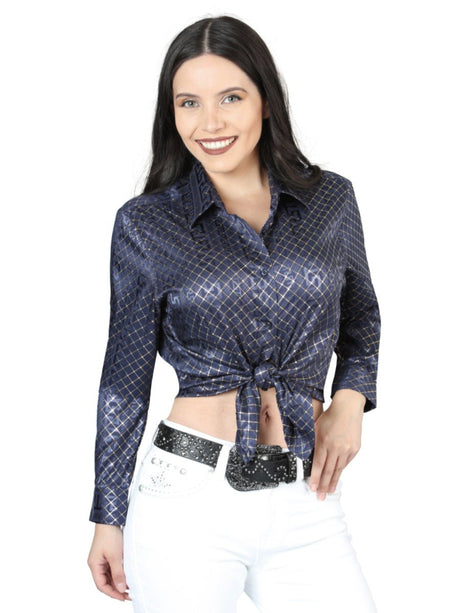 Women’s Navy Blue Print Long Sleeve Casual Shirt 'El Señor de los Cielos' 44560 - BELLEZA'S - Women’s Navy Blue Print Long Sleeve Casual Shirt 'El Señor de los Cielos' 44560 - Women's Shirt - 04456001