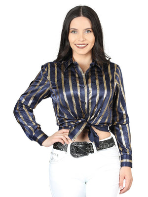 Women’s Navy/Gold Print Long Sleeve Casual Shirt 'El Señor de los Cielos' 44562 - BELLEZA'S - Women’s Navy/Gold Print Long Sleeve Casual Shirt 'El Señor de los Cielos' 44562 - Women's Shirt - 04456201