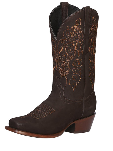 Women’s Nubuck Leather Classic Western Cowgirl Boots 'El General' Brown 122489 - BELLEZA'S - Women’s Nubuck Leather Classic Western Cowgirl Boots 'El General' Brown 122489 - Women's Boots - 12248901