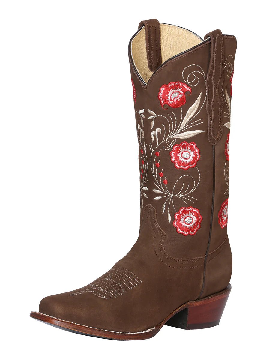 Women's Nubuck Leather Floral Embroidered Cowgirl Boots 'El General' Camel Color 42984 - BELLEZA'S - Women's Nubuck Leather Floral Embroidered Cowgirl Boots 'El General' Camel Color 42984 - Women's Boots - 42984 5