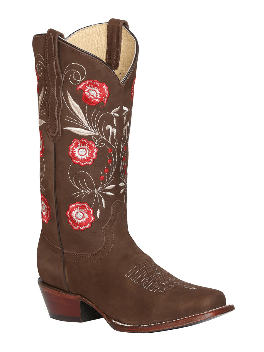 Women's Nubuck Leather Floral Embroidered Cowgirl Boots 'El General' Camel Color 42984 - BELLEZA'S - Women's Nubuck Leather Floral Embroidered Cowgirl Boots 'El General' Camel Color 42984 - Women's Boots - 42984 5