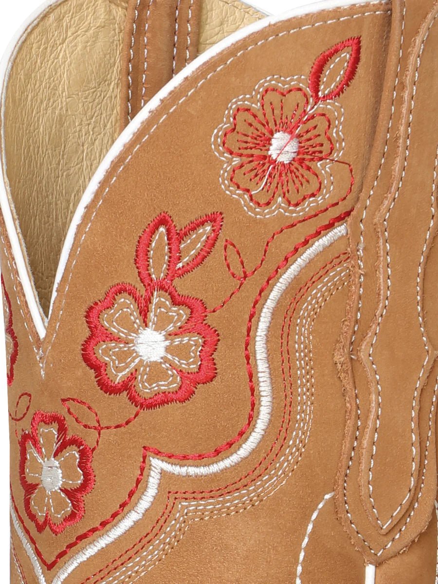 Women's Nubuck Leather Floral Embroidered Cowgirl Boots 'El General' Peach Color 42979 - BELLEZA'S - Women's Nubuck Leather Floral Embroidered Cowgirl Boots 'El General' Peach Color 42979 - Women's Boots - 42979 10.5