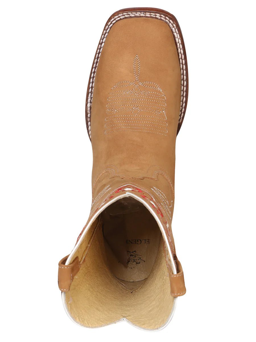 Women's Nubuck Leather Floral Embroidered Cowgirl Boots 'El General' Peach Color 42979 - BELLEZA'S - Women's Nubuck Leather Floral Embroidered Cowgirl Boots 'El General' Peach Color 42979 - Women's Boots - 42979 10.5