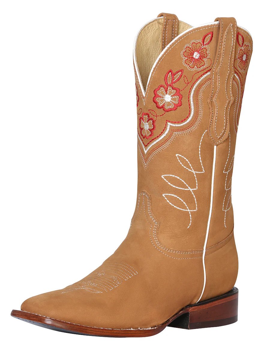 Women's Nubuck Leather Floral Embroidered Cowgirl Boots 'El General' Peach Color 42979 - BELLEZA'S - Women's Nubuck Leather Floral Embroidered Cowgirl Boots 'El General' Peach Color 42979 - Women's Boots - 42979 5