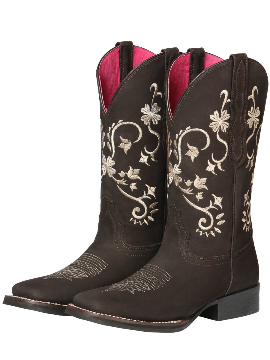 Women’s Nubuck Leather Flowers Embroidered Western Cowgirl Boots 'El General' 44642 - BELLEZA'S - Women’s Nubuck Leather Flowers Embroidered Western Cowgirl Boots 'El General' 44642 - Women's Boots - 04464201
