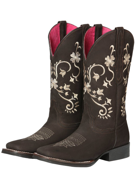 Women’s Nubuck Leather Flowers Embroidered Western Cowgirl Boots 'El General' 44642 - BELLEZA'S - Women’s Nubuck Leather Flowers Embroidered Western Cowgirl Boots 'El General' 44642 - Women's Boots - 04464201