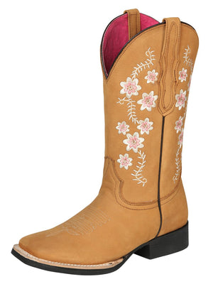 Women’s Nubuck Leather Flowers Embroidered Western Cowgirl Boots 'El General' Peach 44644 - BELLEZA'S - Women’s Nubuck Leather Flowers Embroidered Western Cowgirl Boots 'El General' Peach 44644 - Women's Boots - 04464401