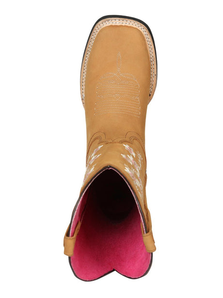 Women’s Nubuck Leather Flowers Embroidered Western Cowgirl Boots 'El General' Peach 44644 - BELLEZA'S - Women’s Nubuck Leather Flowers Embroidered Western Cowgirl Boots 'El General' Peach 44644 - Women's Boots - 04464401