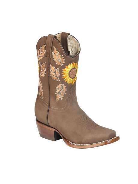 Women's Nubuck Leather Sunflower Embroidered Rodeo Cowgirls Boots 'El General' *CAMEL-51164* - BELLEZA'S - Women's Nubuck Leather Sunflower Embroidered Rodeo Cowgirls Boots 'El General' *CAMEL-51164* - Botas Para Damas - 51164 5