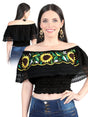 Women’s Off the Shoulder Sunflowers Embroidered Artisanal Crop Top Black 603984 - BELLEZA'S - Women’s Off the Shoulder Sunflowers Embroidered Artisanal Crop Top Black 603984 - Women's Blouse - 60398401