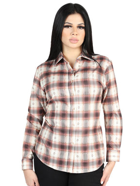 Women’s Orange/Beige Plaid Print Long Sleeve Western Shirt 'El Señor de los Cielos' 44716 - BELLEZA'S - Women’s Orange/Beige Plaid Print Long Sleeve Western Shirt 'El Señor de los Cielos' 44716 - Women's Shirt - 04471601