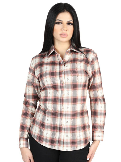 Women’s Orange/Beige Plaid Print Long Sleeve Western Shirt 'El Señor de los Cielos' 44716 - BELLEZA'S - Women’s Orange/Beige Plaid Print Long Sleeve Western Shirt 'El Señor de los Cielos' 44716 - Women's Shirt - 04471601