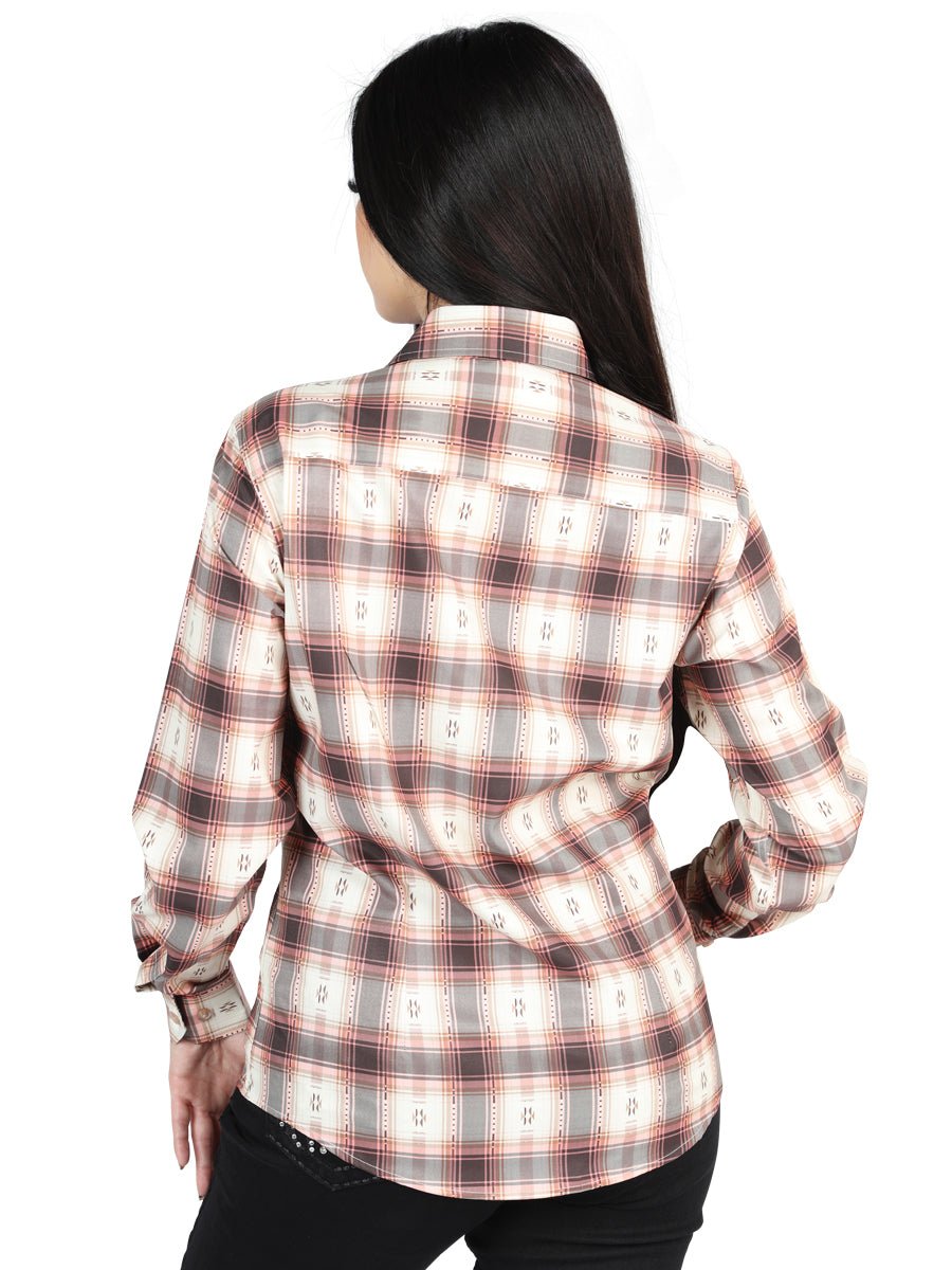 Women’s Orange/Beige Plaid Print Long Sleeve Western Shirt 'El Señor de los Cielos' 44716 - BELLEZA'S - Women’s Orange/Beige Plaid Print Long Sleeve Western Shirt 'El Señor de los Cielos' 44716 - Women's Shirt - 04471601