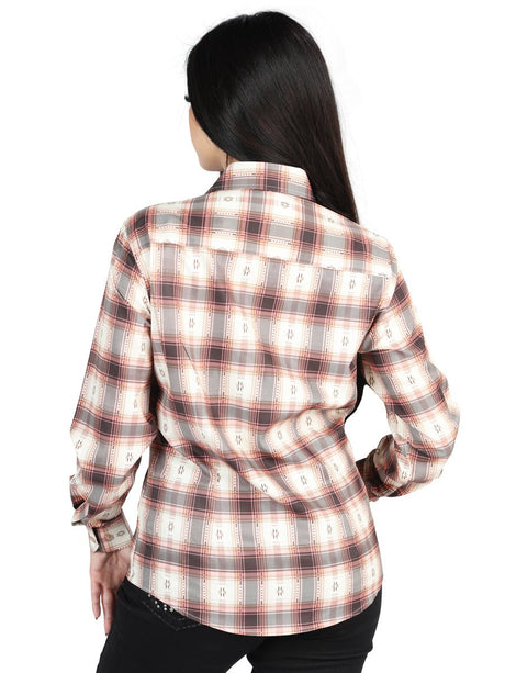 Women’s Orange/Beige Plaid Print Long Sleeve Western Shirt 'El Señor de los Cielos' 44716 - BELLEZA'S - Women’s Orange/Beige Plaid Print Long Sleeve Western Shirt 'El Señor de los Cielos' 44716 - Women's Shirt - 04471601