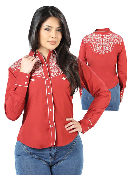 Women’s Red Embroidered Long Sleeve Western Shirt 'El Señor de los Cielos' 44184 - BELLEZA'S - Women’s Red Embroidered Long Sleeve Western Shirt 'El Señor de los Cielos' 44184 - Women's Shirt - 04418401
