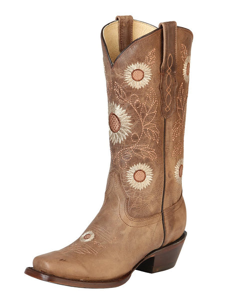 Women’s Rodeo Cowgirl Boots Leather Sunflowers Embroidered Western 'El General' 51230 - BELLEZA'S - Women’s Rodeo Cowgirl Boots Leather Sunflowers Embroidered Western 'El General' 51230 - Women's Boots - 05123001