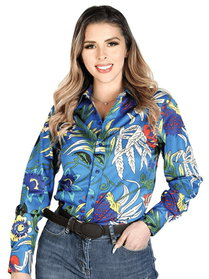Women's Royal Blue Floral Print Long Sleeve Western Shirt 'El Señor De Los Cielos' 43895 - BELLEZA'S - Women's Royal Blue Floral Print Long Sleeve Western Shirt 'El Señor De Los Cielos' 43895 - Women's Shirt - 43895 S