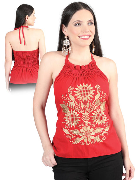 Women's Sleeveles Sunflowers Embroidered Handmade Blouse Artisanal 603991 - BELLEZA'S - Women's Sleeveles Sunflowers Embroidered Handmade Blouse Artisanal 603991 - Women's Blouse - 60399101