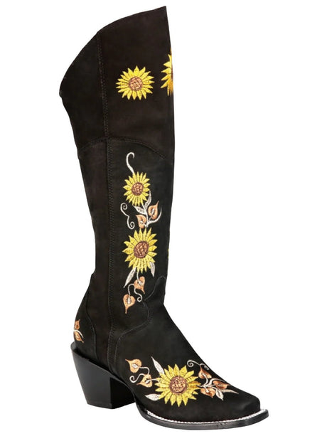 Women’s Sunflowers Embroidered High Shaft Western Cowgirl Boots 'El General' 43914 - BELLEZA'S - Women’s Sunflowers Embroidered High Shaft Western Cowgirl Boots 'El General' 43914 - Women's Boots - 04391401