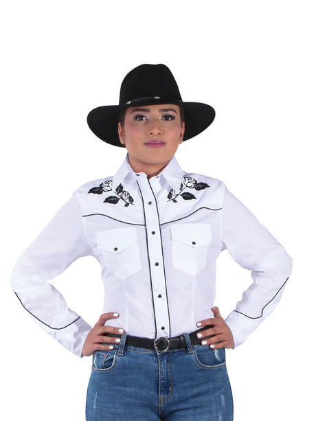 Women’s White Floral Embroidered Long Sleeve Western Shirt 'El Señor de los Cielos' 42970 - BELLEZA'S - Women’s White Floral Embroidered Long Sleeve Western Shirt 'El Señor de los Cielos' 42970 - Women's Shirt - 04297001