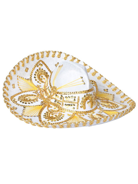 Youth Mexican Charro Hat Velvet White/Gold 602531 - BELLEZA'S - Youth Mexican Charro Hat Velvet White/Gold 602531 - JOVEN - 60253101