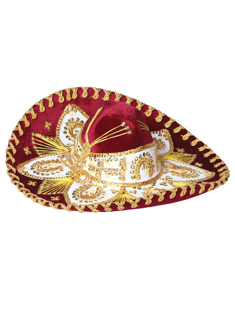Youth Mexican Charro Hat Velvet Wine/Gold 602532 - BELLEZA'S - Youth Mexican Charro Hat Velvet Wine/Gold 602532 - JOVEN - 60253201